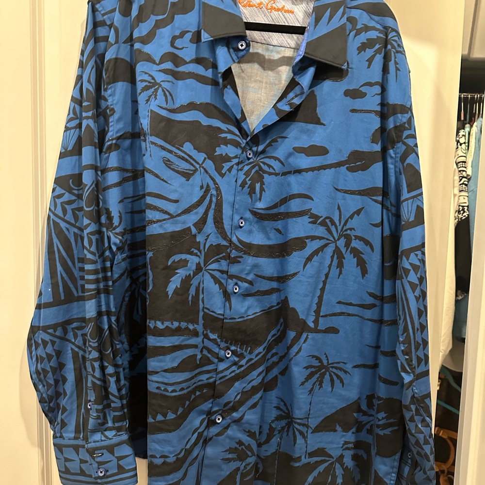 Robert Graham Blue and Black Tropical Shirt